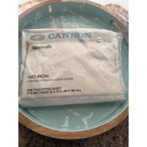 Cannon Monticello Twin Fitted Ivory Sheet No Iron Percale Vintage New Old Stock